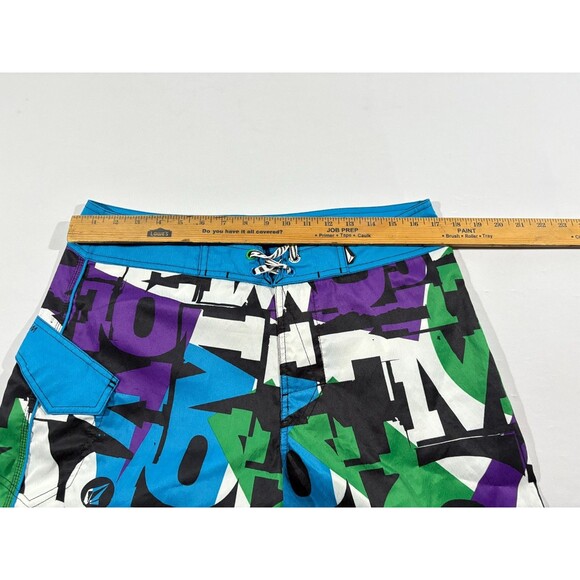 Volcom Board Shorts Men Blue Bright Graffiti Print Surf Skate Streetwear Sz 34 - Picture 3 of 10